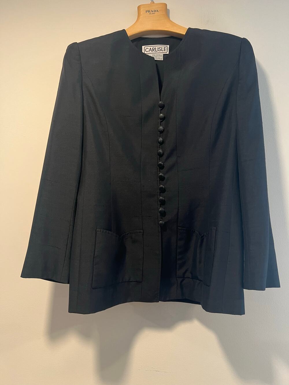 Carlisle 100% Silk Black Elegant Button Down Jacket Size 14 SG